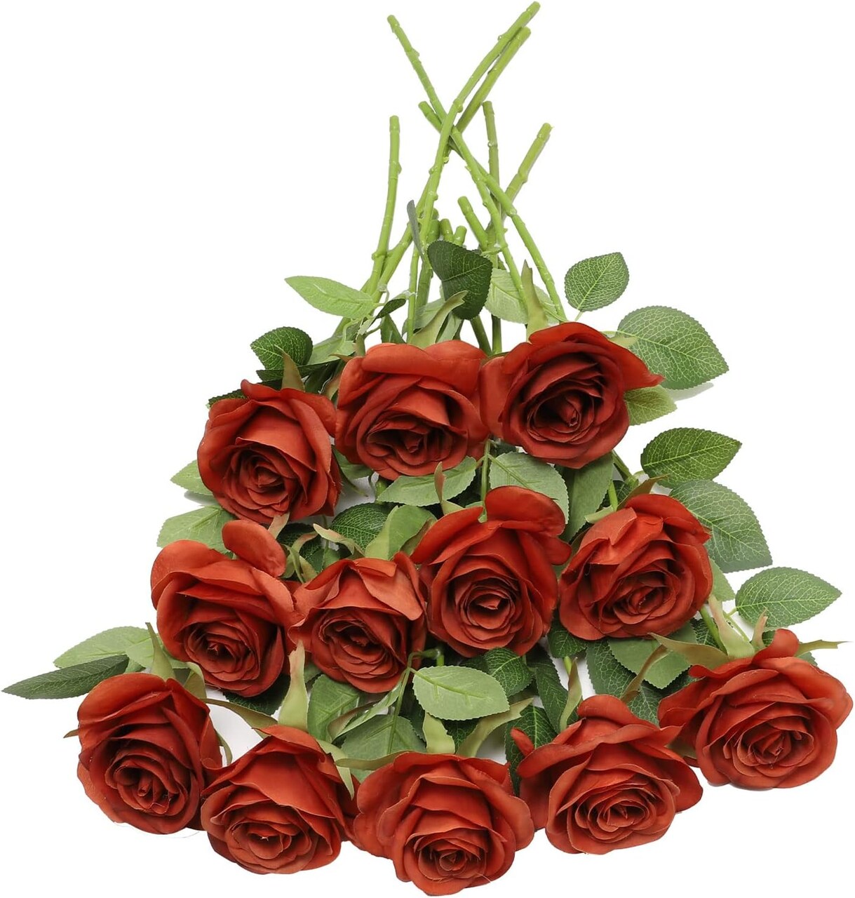 12 Pcs Burnt Orange Artificial Roses with Long Stem, Silk Fake Rose Bouquet for Wedding, Bridal Shower, Home and Party Table Centerpiece Floral Arrangement Decoration